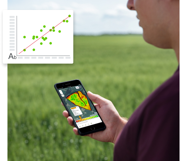 An advisor and a farmer inspecting canola in a field.