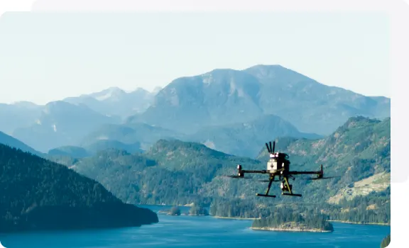 A drone flying over water