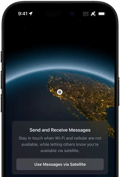 Showing the user's GPS location and messaging via Satellite feature on iPhone 16 Pro